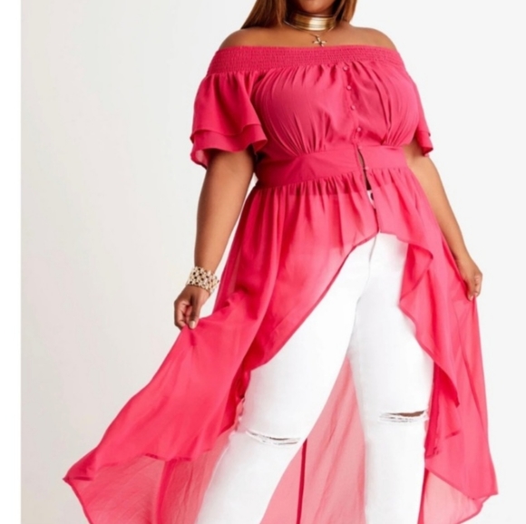 ASHLEY STEWART high  low  Red Camouflage Duster Shirt Dress Off Shoulder  22-24… - Picture 2 of 3